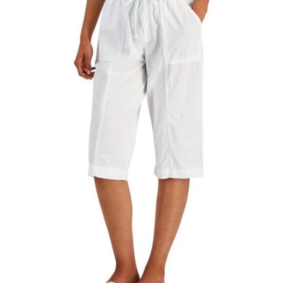 Karen Scott Womens White Cotton Pull-On Bermuda Shorts W/ Pockets Size S - Picture 3 of 9